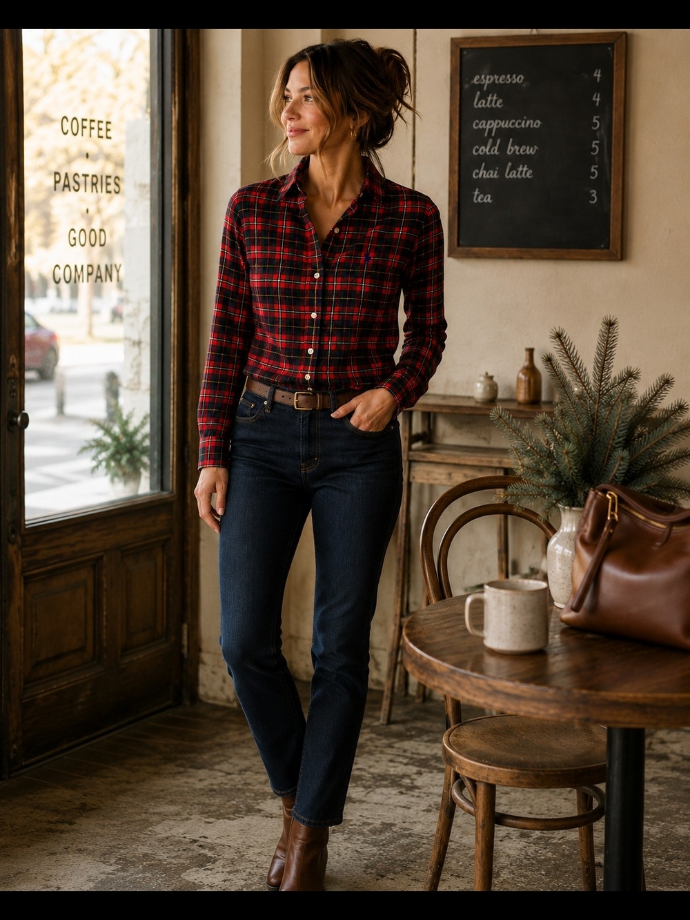 Ralph Lauren Women's Size 4 Red Plaid Tartan Button Down Shirt 100% Cotton